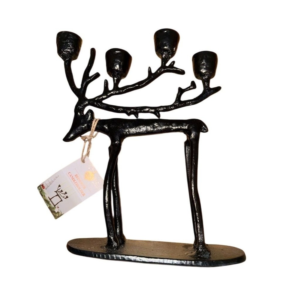 Merry Moments Reindeer Candle Holder Black Bronze Holiday Decor 13"‎ decor sleek